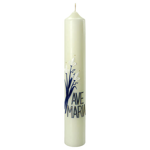 Círio Ave Maria lírios brancos 40x6 cm 1