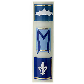 Marian candle with blue squares and lily 40x6 cm