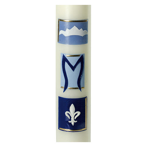 Marian candle with blue squares and lily 40x6 cm 2