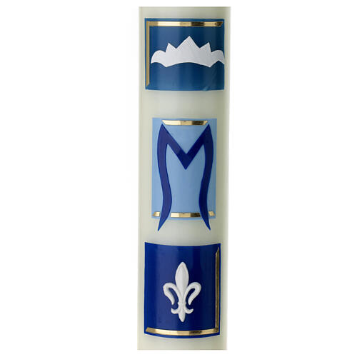 Marian candle with blue squares and lily 400x60 mm 2