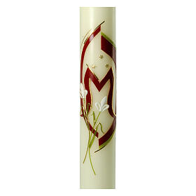 Kerze Marienmonogram mit weißen Lilien, 600x60 mm
