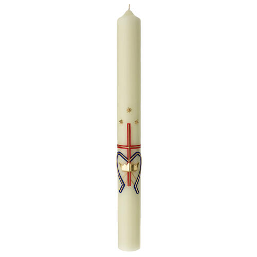 Kerze Marienmonogram mit goldenem Kreuz, 600x60 mm 1