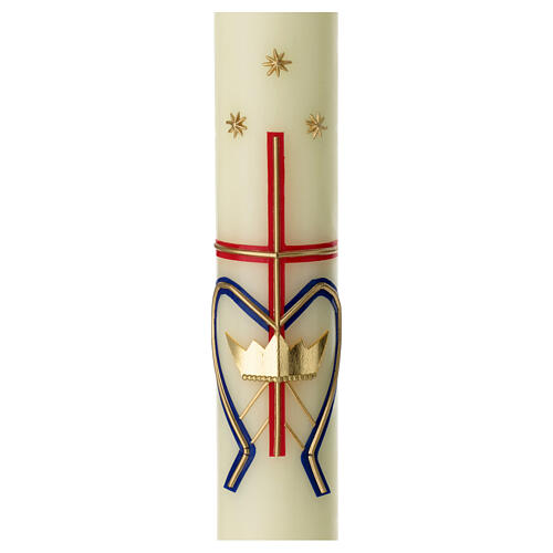 Kerze Marienmonogram mit goldenem Kreuz, 600x60 mm 2