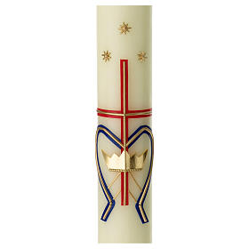 Marian candle with cross and golden crown 60x6 cm