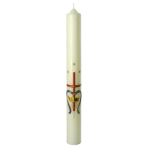 Marian candle with cross and golden crown 60x6 cm 1