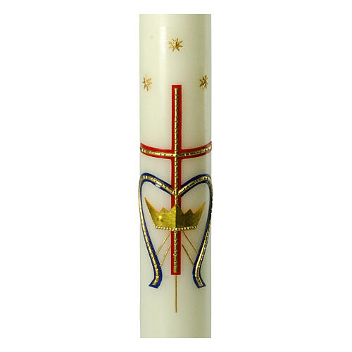 Marian candle with cross and golden crown 60x6 cm 2