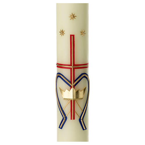Marian candle with cross and golden crown 60x6 cm 2