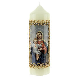 Kerze Maria mit Jesuskind in goldenem Rahmen, 165x50 mm