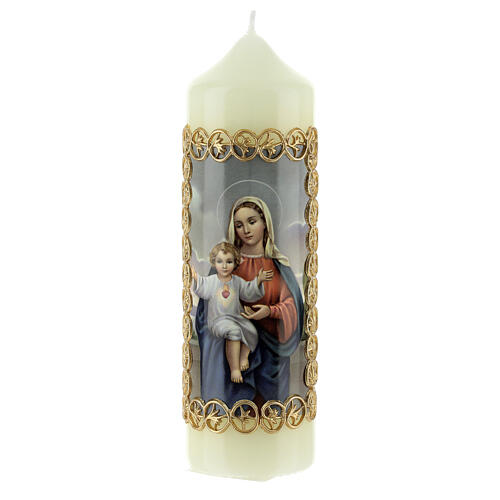 Kerze Maria mit Jesuskind in goldenem Rahmen, 165x50 mm 1
