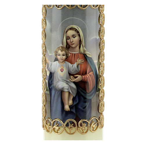 Kerze Maria mit Jesuskind in goldenem Rahmen, 165x50 mm 2