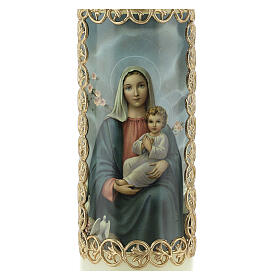 Kerze Maria und Jesuskind mit goldenem Rahmen, 165x50 mm