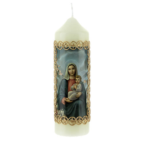 Kerze Maria und Jesuskind mit goldenem Rahmen, 165x50 mm 1