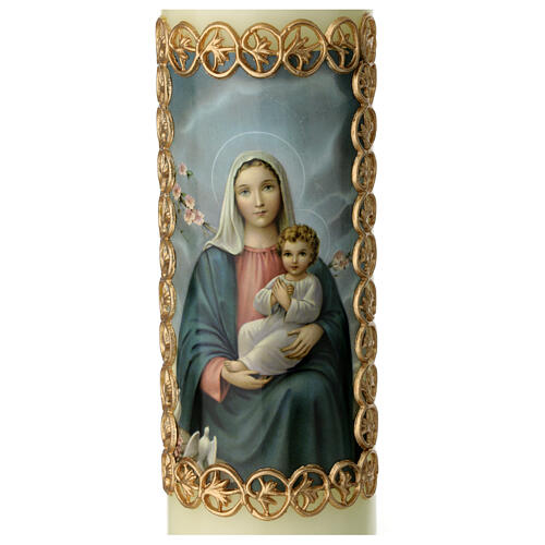 Kerze Maria und Jesuskind mit goldenem Rahmen, 165x50 mm 2