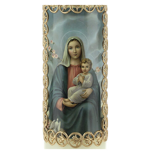 Candela Madonna Gesù Bambino cornice oro 165x50 mm 2