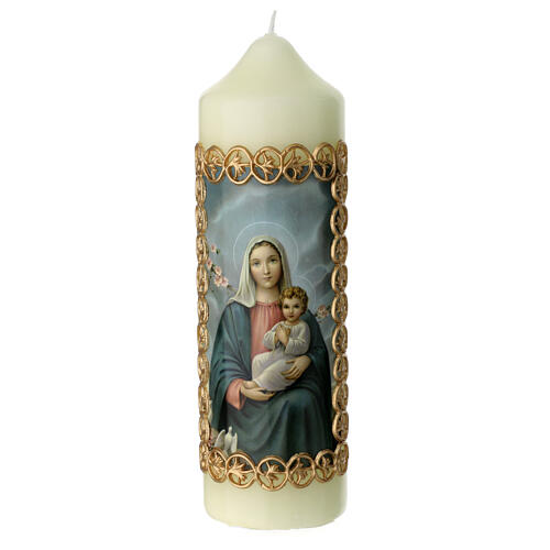 Świeca Maryja z Dzieciątkiem Jezus w złotej ramie, 165x50 mm 1