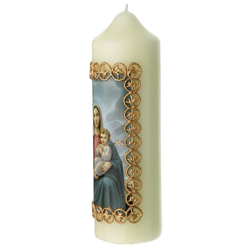 Świeca Maryja z Dzieciątkiem Jezus w złotej ramie, 165x50 mm 3