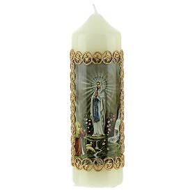 Vela imagem Nossa Senhora de Lourdes e Santa Bernadette moldura dourada 16,5x5 cm