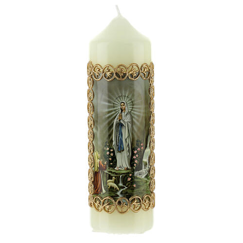 Vela imagem Nossa Senhora de Lourdes e Santa Bernadette moldura dourada 16,5x5 cm 1