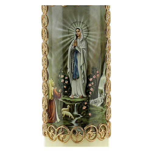 Vela imagem Nossa Senhora de Lourdes e Santa Bernadette moldura dourada 16,5x5 cm 2