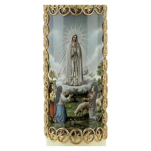 Bougie Notre-Dame de Fatima encadrement doré 165x50 mm 2