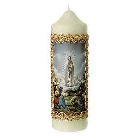 Świeca Madonna z Fatimy, złote obramowanie, 165x50 mm