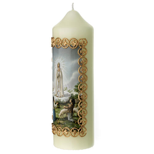 Świeca Madonna z Fatimy, złote obramowanie, 165x50 mm 3