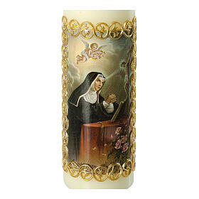 Świeca Święta Rita, złota ramka, 165x50 mm