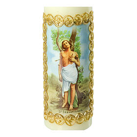St Sebastian candle with golden frame 16.5x5 cm