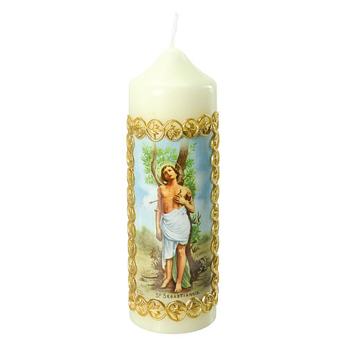 St Sebastian candle with golden frame 16.5x5 cm 1
