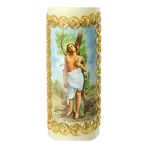 St Sebastian candle with golden frame 16.5x5 cm 2
