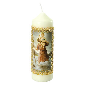 Candle with St Christopher and Baby Jesus 16.5x5 cm