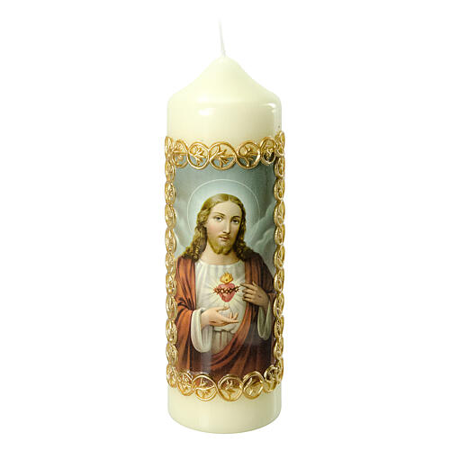 Kerze Heiligstes Herz Jesus Christus goldener Rahmen, 165x50 mm 1