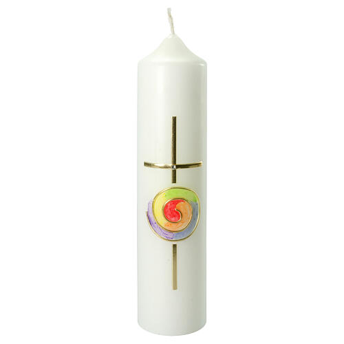 Kerze mit regenbogenfarbenem Kreis und Kreuz, 265x60 mm 1