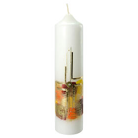 Candle with golden cross and abstract background 26.5x6 cm