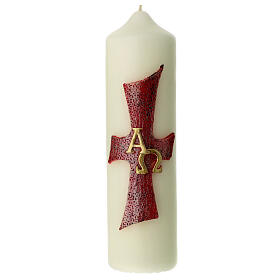 Candle with a red cross and Alpha Omega 22x6 cm