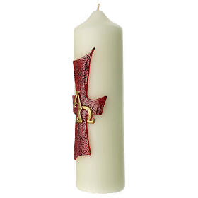 Candle with a red cross and Alpha Omega 22x6 cm