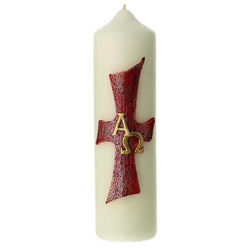 Candle with a red cross and Alpha Omega 22x6 cm 1