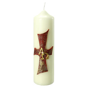 Cross candle with red Alpha Omega 220x60 mm