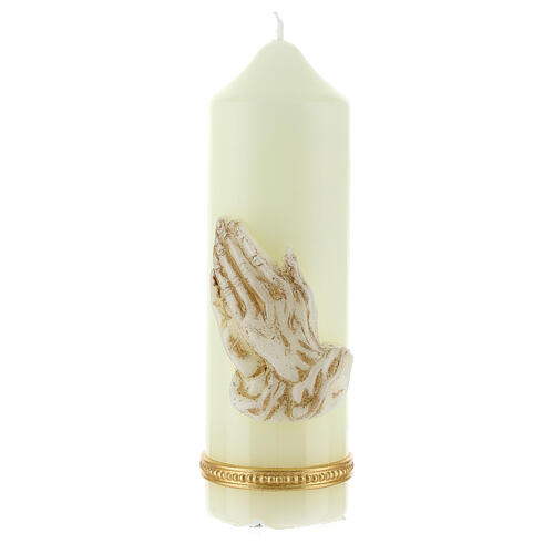 Kerze mit betenden Händen und goldenen Details, 165x50 mm 1