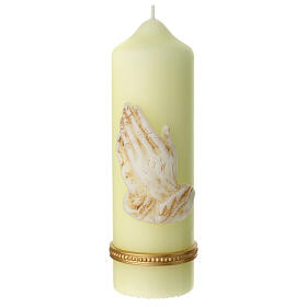Candle with white praying hands 16.5x5 cm