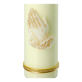 Kerze mit betenden Händen und goldenen Details, 220x60 mm