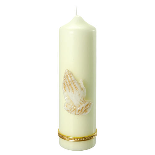 Bougie autel mains prière blanches 220x60 mm 1