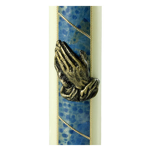 Ivory blue candle with praying hands 22x6 cm 2