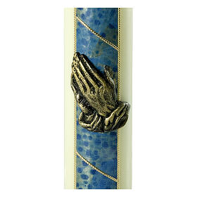 Candle ivory blue with prayer hands 220x60 mm