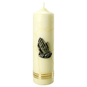 Altar candle with bronzed praying hands 27.5x7 cm