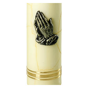 Altar candle with bronzed praying hands 27.5x7 cm