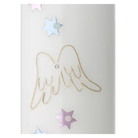 Pillar candle with stars angel wings 180x90 mm