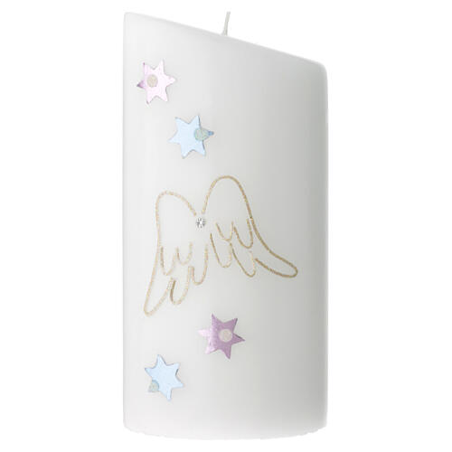 Pillar candle with stars angel wings 180x90 mm 1