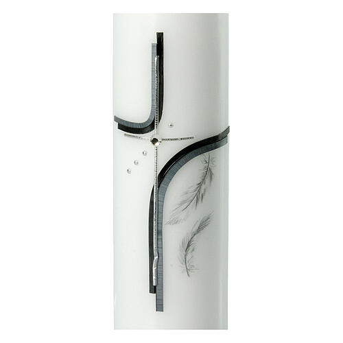 Świeca pogrzebowa krzyż srebrny, pasy czarne i stras, 220x60 mm 2