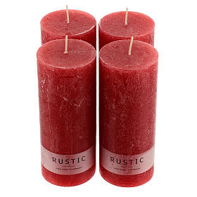 Matt red rustic candle, set of 4, 170x70 mm